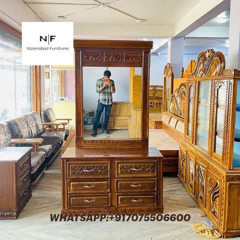 Teak Wood (sagwan) Dressing Table-Walnut Finish NIZAMABAD FURNITURE Supplier of all kinds of furniture & carving works. TEAK WOOD (sagwan) FURNITURE SETs. Order your furniture online. Contact: (WHATSAPP) +917075506600 Available all over India. Whastapp for Prices. Wood Carving Furniture, Corner Sofa Design, Walnut Finish, Dressing Table, Corner Sofa, Teak Wood, Galaxy Wallpaper, Sofa Design, Online Furniture