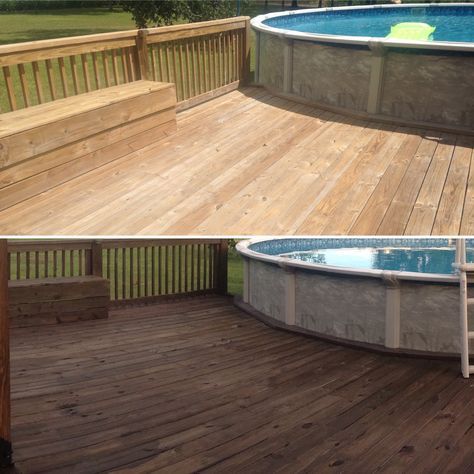 Stained Deck- Olympic semi transparent Oxford Brown #summerproject Pool Deck Stain Ideas, Stained Deck, Deck Stains, Deck Stain, Semi Transparent Stain, Apartment Exterior, Deck Colors, Staining Deck, Brown Oxfords