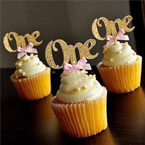 Affordable Wedding Decorations, Baby Boy Cupcakes, Pink And Gold First Birthday, 1st Birthday Party Favors, Wedding Banners, Bridal Car, Cupcakes For Boys, Gold First Birthday, 1st Birthday Cake Topper