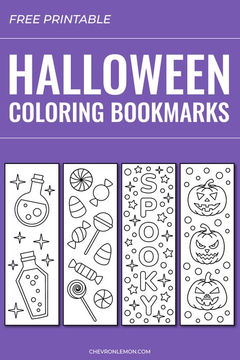 Free printable Halloween coloring bookmarks Halloween Bookmarks Free Printable, Halloween Bookmarks To Color, Free Printable Bookmarks To Color, Printable Halloween Bookmarks, Bookmark Coloring, Coloring Bookmarks Free, Bookmarks Coloring, Elementary Librarian, Halloween Bookmarks