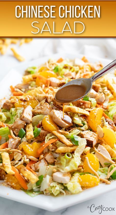 This Chinese Chicken Salad is a healthy dinner or lunch that is truly unique! Make with fresh lettuce, cabbage, chicken, and crispy toppings, and a delicious homemade salad dressing. Asian Chicken Salad Recipe, Cabbage Chicken, Asian Chicken Salads, Chinese Chicken Salad, Fresh Salad Recipes, Chinese Chicken, Best Salad Recipes, Salad Recipes For Dinner, Homemade Dressing