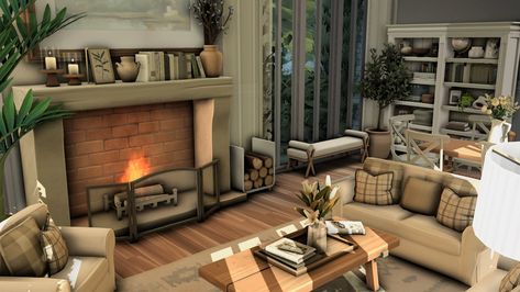 Big Living Room Ideas Sims 4, Sims 4 Front Room Ideas, Sims 4 Cottage Living Interior, Sims 4 Cozy House Interior, Sims 4 Big Living Room, Bloxburg Lounge Room, The Sims 4 Living Room Ideas, Farm House Lounge, Sims 4 Living Room Ideas