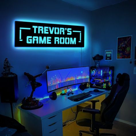 "🎮🌟Transform your game room into an epic gaming haven with our Custom Boys Name Neon LED Wall Panel Decor! 🎮✨ Personalized with your little gamer's name, this LED neon sign adds a vibrant and personalized touch to any gaming space. Whether it's for your son's bedroom, game room, or hangout spot, this neon panel will level up the decor with its sleek design and eye-catching illumination. Crafted with high-quality LED lights, our neon panel emits a bright and colorful glow that instantly enhanc Gaming Corner Ideas, Fortnite Room Ideas For Boys, Teen Boy Bedroom Gamer, Kids Gaming Bedroom, Gamer Bedroom Boys, Kids Game Room Ideas, Led Gaming Room, Gamer Room Ideas Boy Bedrooms, Gaming Playroom