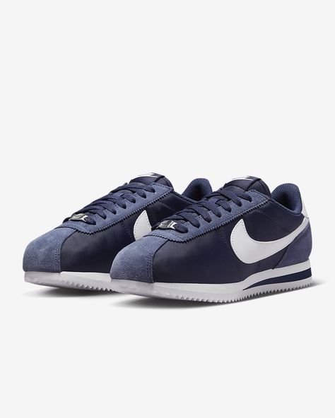 Nike Cortez Textile Shoes. Nike CA Navy Sneakers, New Uses, Swag Shoes, Midnight Navy, Nike Cortez, Sneaker Brands, Shoes Nike, Cute Shoes, Women's Sneakers