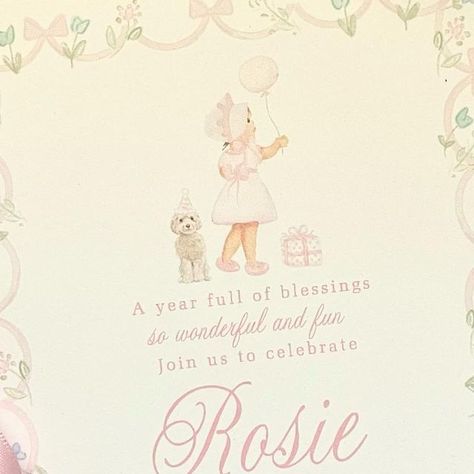 Joyful Paper on Instagram: "Don’t you just love Rosie and her sweet little doodle all set to celebrate her first birthday? 💗" Timeless First Birthday, Dreamy First Birthday Party, Sweet Caroline Birthday Theme, Minimalist First Birthday Girl, Vintage 1st Birthday Girl, Grand Millennial First Birthday, Simple First Birthday Theme, Grandmillenial First Birthday, Vintage First Birthday Girl