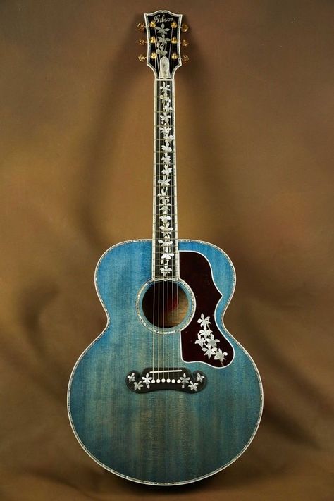 Vintage Guitar Art, Blue Acoustic Guitar, Vintage Guitars Acoustic, Custom Acoustic Guitars, Vintage Guitar Amps, Acoustic Guitar For Sale, Gibson Acoustic, Acoustic Guitar Amp, Guitar Diy