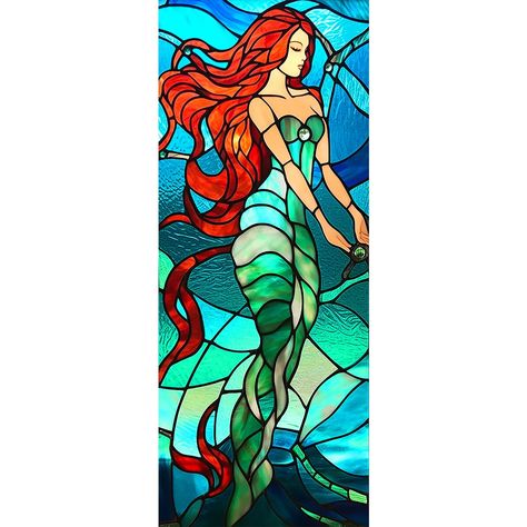 Stained Glass Mermaid, Painting Mermaid, Kid Bathroom, Mermaid Designs, Glass Mermaid, Glass Painting Designs, Stained Glass Pattern, Glass Inspiration, Glass Pattern