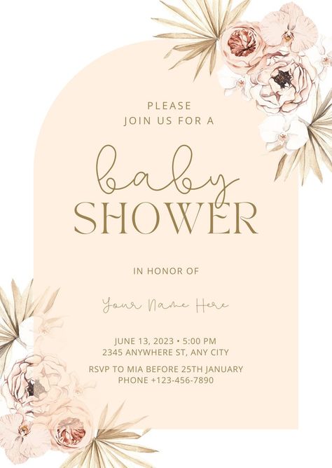 Baby Shower Invites Neutral, Boho Baby Shower Invitations, Bloom Baby, Floral Baby Shower Invitations, Invitation Floral, Invitation Baby Shower, Boho Baby Shower, Floral Arch, Neutral Baby Shower