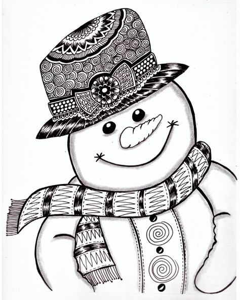 Drawings Ideas For Christmas, Snowman Mandala Art, Winter Doodle Art, Christmas Mandala Art Drawing, Winter Mandala Art, Zentangle Snowman, Christmas Mandala Drawing, Winter Art Drawing, Snowman Drawing Easy