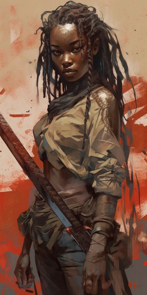 Black Muscular Woman Character Design, Fantasy Setting Concept Art, Poc Fantasy Art, Black Female Warrior Art, Afrofuturism Art Black Women, Black Female Samurai, Black Female Character Art, Black Female Knight, Black Samurai Art