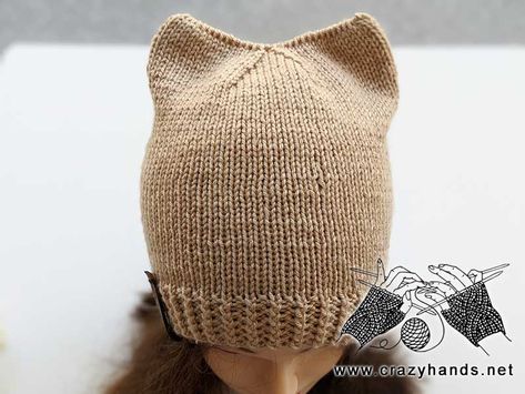 Free Cat Ears Knit Hat Pattern · Crazy Hands Cat Hat Knitting Pattern Free, Cat Ear Hat Knitting Pattern, Cat Hats Knitted, Twisted Rib Stitch, Cat Hat Pattern, Baby Socks Pattern, Baby Bonnet Pattern, Baby Socks Knit, Knit Hat Pattern