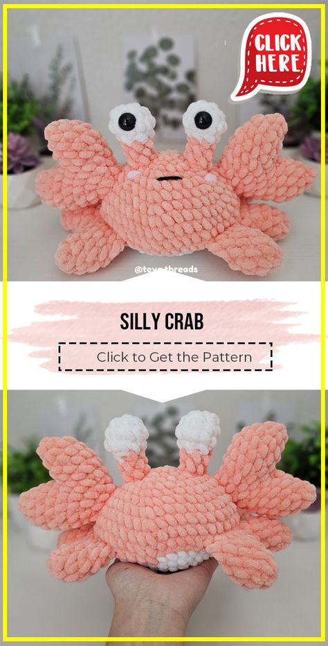 crochet Silly Crab easy pattern  - Easy Crochet Silly Crab Pattern for Beginners. Click to Get the Pattern #Crab #crochet #crochetpattern   via @shareapattern.com Free Crochet Crab Pattern, Crochet Hermit Crab Free Pattern, Crochet Lobster Pattern Free, Crab Crochet Pattern Free, Crochet Crab Pattern Free, Crochet Stuffies Easy, Crochet Fish Pattern Free, Spring Crochet Patterns Free, Mini Crochet Ideas