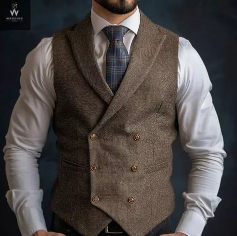 Double Breasted Brown Color Waist Coat for Men | eBay Waist Coat Men Casual, Brown Suit Men Aesthetic, Brown Vest Outfit Men, Vest Coat For Men, Waist Coat Men, Dark Academia Men, Brown Vest Men, Professor Aesthetic, 1800s Clothing