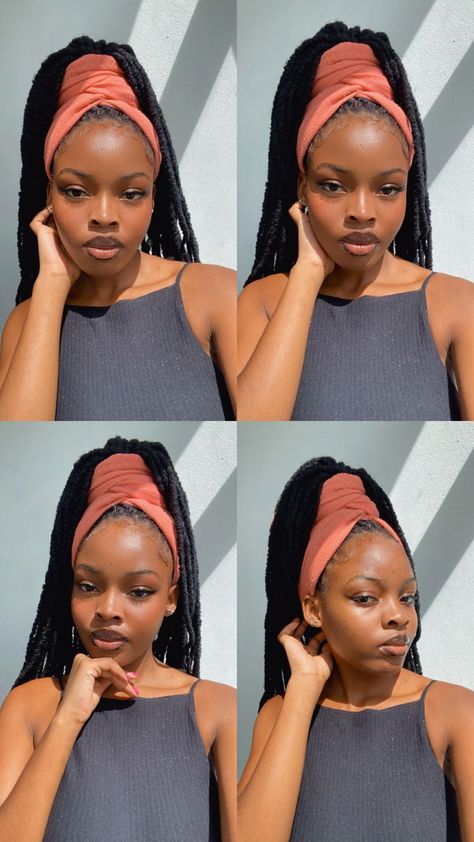 Braid Head Wrap Styles, How To Wear A Scarf With Braids, Head Wrap Locs Styles, Braids With Head Wrap, Doek Styles On Braids, Locs With Head Wrap, Head Wrap Styles For Locs, Headwrap Styles With Braids, Head Wrap Styles With Braids