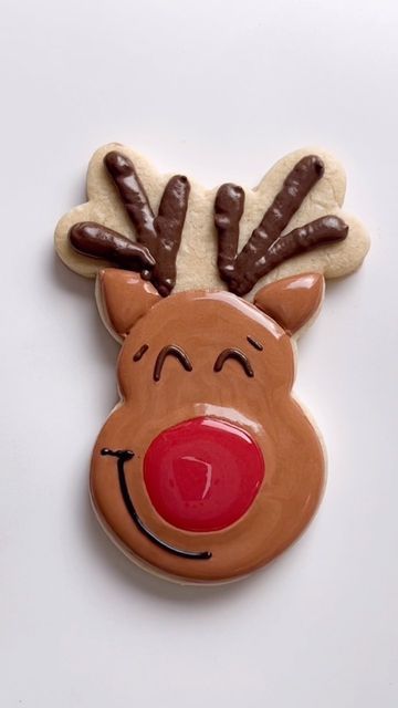 Reindeer Royal Icing Cookies, Reindeer Sugar Cookies, Reindeer Gingerbread Cookies, Sugar Cookies Christmas, Gingerbread Reindeer, Pretzel Cookies, Reindeer Cookies, Christmas Gingerbread House, Kids Illustration