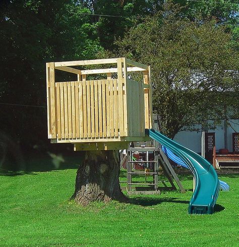 tree stump tree house - Google Search Natural Play Area, Stump Decor, Stump House, Tree Stump Decor, Kids Backyard Ideas, Simple Tree House, Kids Play House, Tree Stump Ideas, Stump Ideas