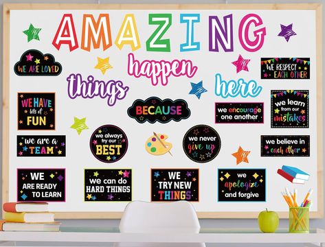 PRICES MAY VARY. PACKAGE INCLLUDES: 41pcs bulletin board cutouts with 100pcs glue points, sufficient quantity and delicate design to meet your various needs for decoration. EXQUISITE DESIGN: The bulletin board decor come with patterns of stars, books, etc., printed with encouraging words, bright and colorful, making it perfect decoration for your school and classroom. DURABLE MATERIAL: Made of good quality paper, durable and safe, hard to tear off and fade, our bulletin board cutouts can be kept Motivational Bulletin Boards, Affirmation Station, Bulletin Boards Theme, Bulletin Borders, Classroom Motivation, Mental Health Posters, Back To School Bulletin Boards, Classroom Board, Bulletin Board Sets