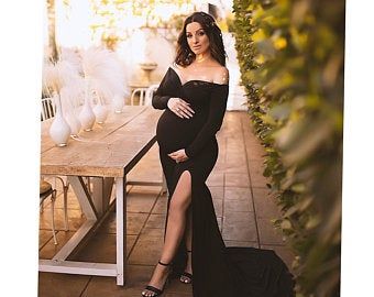 Maternity dress black | Etsy Outfits For Pictures, Maternity Photo Shoot Dress, Nude Pink Dress, Vestidos Para Baby Shower, Photo Shoot Dress, Pregnancy Photo Shoot, African Bridesmaid Dresses, Long Sleeve Maternity Dress, Maternity Long Dress