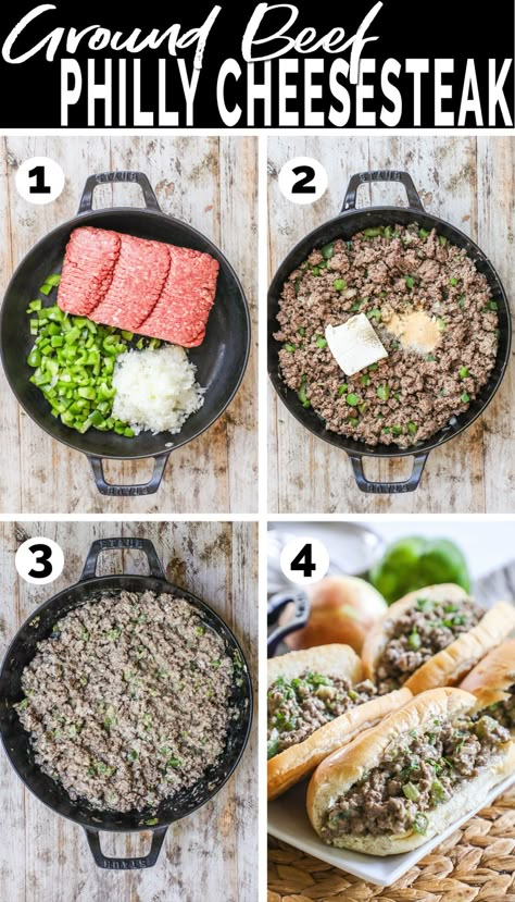 Ground Beef Philly Cheese Steak Food Dolls, Southern Ground Beef Recipes, Ground Beef Philly Cheese Steak Skillet, Philly Cheese Steak With Ground Beef, Ground Turkey Philly Cheesesteak, Philly Cheese Steak Ground Beef, Ground Beef Philly, Philly Cheese Steak Sandwich Recipe, Philly Cheese Steak Sandwich