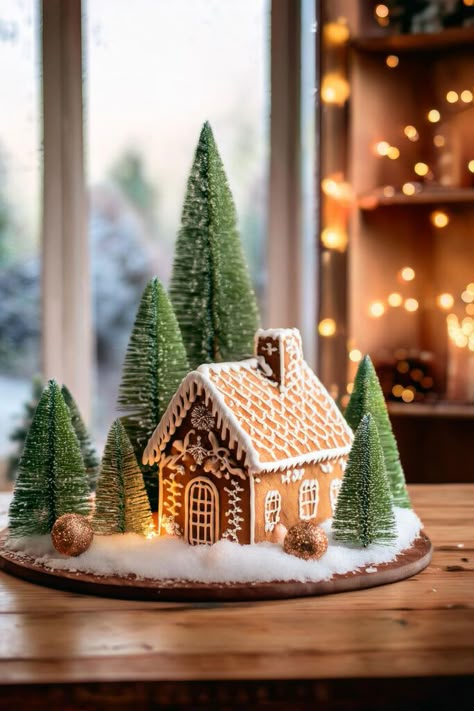 gingerbread house centerpiece Gingerbread House Decor, Diy Christmas Centerpieces, House Decor Ideas, Table Centerpieces Diy, Holiday Diy Projects, Gingerbread House Decorations, Magical Winter, Christmas Centerpieces Diy, Holiday Centerpieces