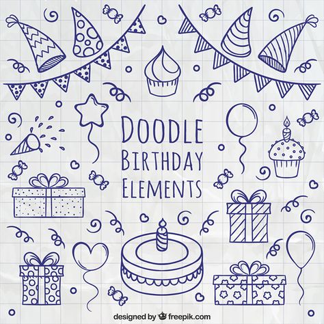 More than a million free vectors, PSD, photos and free icons. Exclusive freebies and all graphic resources that you need for your projects Doodle Bullet Journal, Birthday Bullet Journal, Birthday Drawing, Planner Doodles, Birthday Doodle, Bujo Doodles, Sketch Note, Doodle Art Journals, Sketch Notes