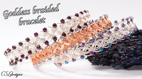 Learn how to make this Goddess braided wirework bracelet using my video tutorial on Youtube. Goddess Braid, Resin Things, Wire Jewelry Earrings, Goddess Bracelet, Bracelets Tutorial, Wire Jewelery, Craft Things, Wire Jewellery, Chevron Bracelet