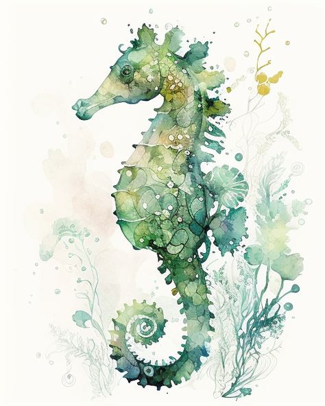 Motifs Art Nouveau, Sea Creatures Art, Ear Tattoo Ideas, Seahorse Art, Sea Life Art, Watercolor Fish, Watercolor Paintings For Beginners, Diy Watercolor Painting, Watercolour Inspiration