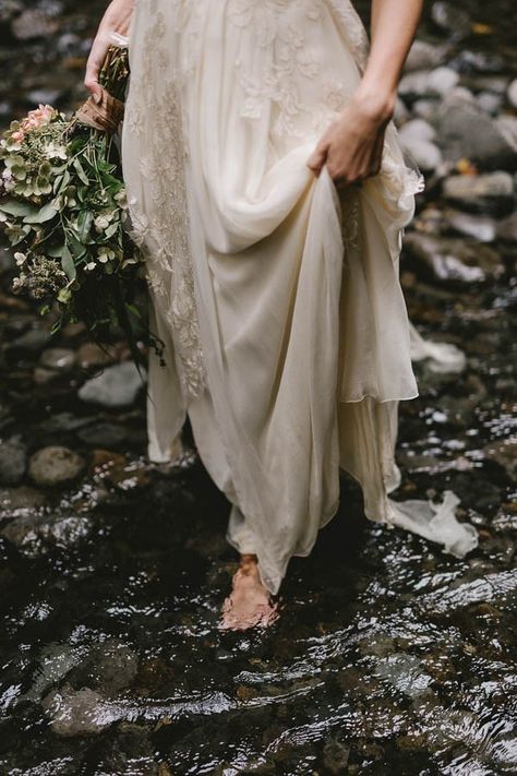 A Woman, White Dress, Walking, Water, Flowers, White