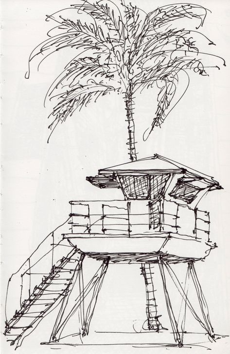 Lifeguard House, Hanalei Hawaii, Scribble Drawings, Surf Drawing, Beach Sketches, Beach Drawing, Lifeguard Tower, Vintage Logos, Surf Art