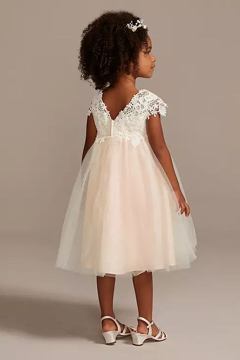 Venise Lace Cap Sleeve Flower Girl Dress | David's Bridal Lace Caps, Book An Appointment, Flower Girl Dress, Davids Bridal, Girl Dress, Cap Sleeve, Cap Sleeves, Flower Girl, Flower Girl Dresses