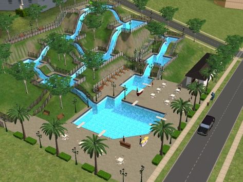 Mod The Sims - Wet-N-Wild Water Park (Slice Of Heaven) Waterpark Sims 4, Sims 4 Water Park, Sims 4 Park, Sims Park, Floor Plans For Houses, Mod Pool, Sims 4 Restaurant, Sims Building Ideas, Wild Water