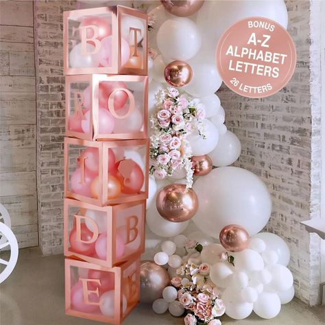 Balloon Boxes, 40 Balloons, Baby Shower Box, Rose Gold Bridal Shower, Bridal Shower Inspo, Bridal Shower Balloons, Shower Box, Transparent Balloons, Bridal Shower Planning