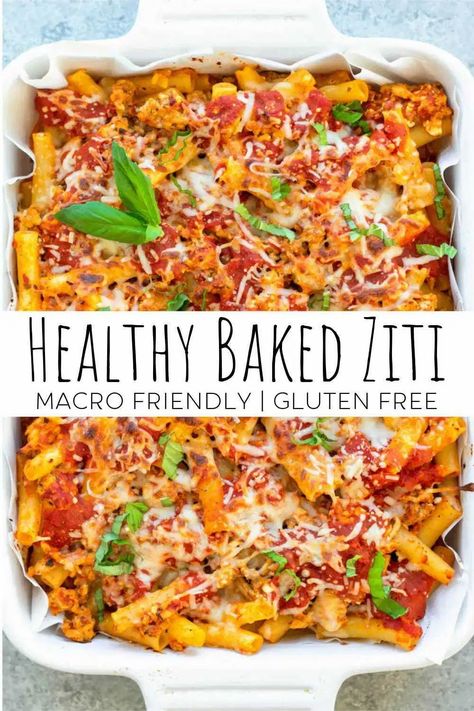 This recipe for a healthy baked ziti is the perfect comforting weeknight meal and also works great for meal prep. It’s macro friendly, gluten free and so delicious! #glutenfree #bakedziti #macrofriendly #healthypasta Healthy Baked Ziti, Ziti Al Forno, Macro Nutrition, Macro Friendly Recipes, Healthy Baked, Macro Meals, Baked Ziti, Health Dinner Recipes, Healthy Pastas