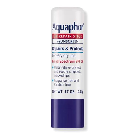 Lip Repair Stick SPF 30 - Aquaphor | Ulta Beauty Aquaphor Lip, Stick Sunscreen, Unrealistic Wishlist, Very Dry Lips, Lip Repair, Church Camp, Cracked Lips, Birthday Items, Xmas List