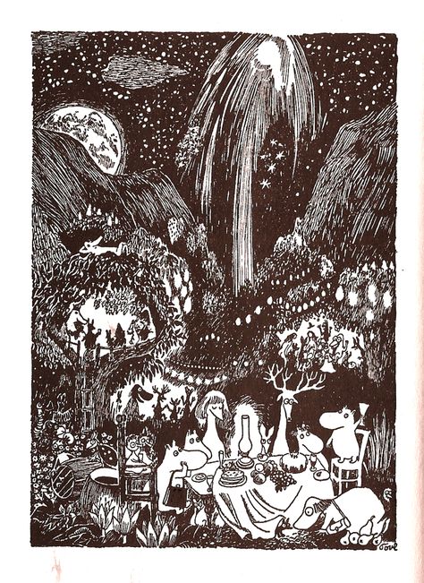 The Party in Moominvalley --"Finn Family Moomintroll", by Tove Jansson (1948) Moomin Books, Kei Visual, 동화 삽화, Moomin Valley, Tove Jansson, A3 Poster, Print Book, Poster Vintage, Childrens Illustrations