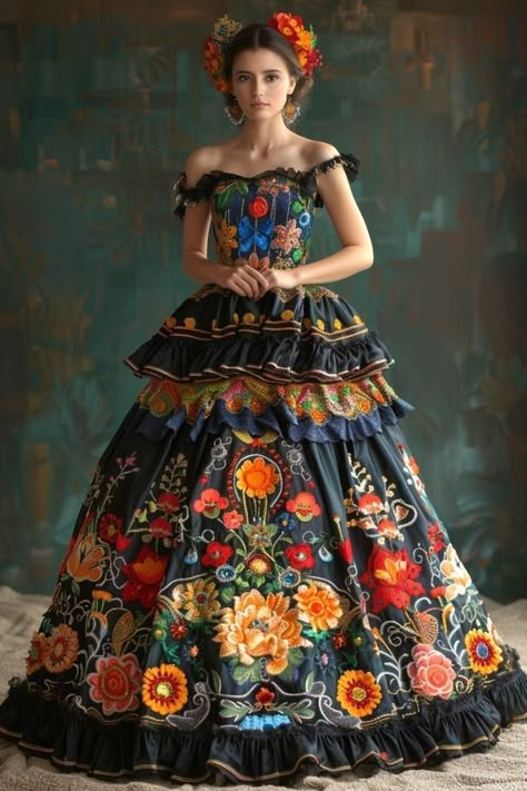 Mexican Folklore Dress, Mariachi Dress For Women, Mariachi Dress, Mexican Inspired Dress, Traditional Spanish Dress, Traditional Mexican Wedding Dress, Catrina Dress, Mexico Costume, Mexican Traditional Clothing