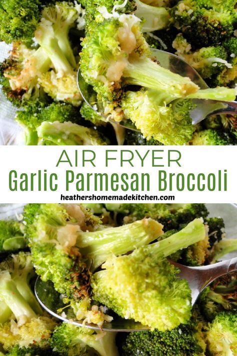 Air Fryer Roasted Broccoli, Broccoli Parmesan, Air Fryer Broccoli, Parmesan Roasted Broccoli, Broccoli Side Dish, Parmesan Broccoli, Fried Broccoli, Air Fry Recipes, Air Fryer Dinner Recipes