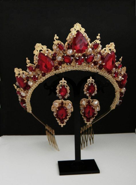 Red And Gold Tiara, Red And Gold Crown, Sweet 16 Crowns, Crown Quinceanera, Ruby Crown, Red And Gold Quince, Red Tiara, Sweet 16 Tiara, Quinceanera Jewelry