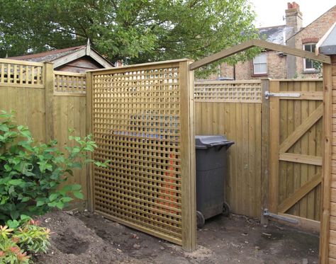 Ideas to Hide Wheelie Bins (Garden Storage Ideas) | Jacksons Fencing Concrete Fencing, Garden Ideas Uk, Old Concrete, Lattice Trellis, Trellis Panels, Concrete Fence, Garden Screening, Garden Trellis, Garden Storage