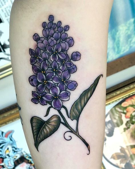 Lilac Bush Tattoo, Bush Tattoo, Lilac Tattoo, Lilac Bush, Floral Tattoos, Lilac Bushes, Botanical Tattoo, American Traditional Tattoo, Lilac Flowers