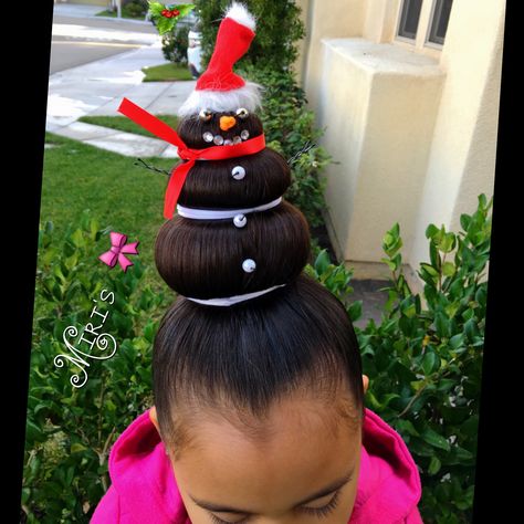 Christmas hair style snowman Hairstyles Mannequin, Hairstyles Christmas, Mixed Hair Care, Snowman Diy, Kid Hair, Kool Kids, Diy Snowman, Mixed Hair, Christmas Hairstyles