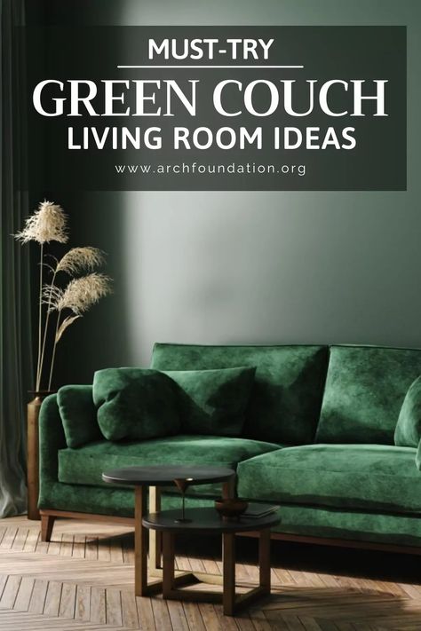 32+ Must-Try Green Couch Living Room Ideas 2024 Colors That Compliment Green, Blue Green Couch, Green Couch Living Room Ideas, Green Couch Decor, Dark Green Couches, Olive Green Couches, Emerald Green Couch, Velvet Couch Living Room, Green Couch Living Room