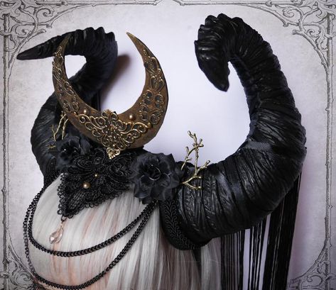 Horn Headdress Arthemis | Etsy Gogo Dancer Outfits, Horn Headdress, Demon Costume, Black Unicorn, Headpiece Jewelry, Hair Jewellery, Fantasias Halloween, Creative Halloween Costumes, Visit Website