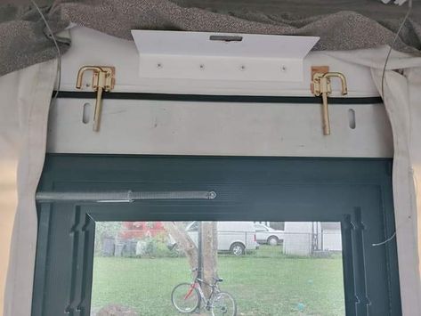 How To Hang Curtains In A Pop Up Camper, Pop Up Camper Storage Ideas, Pop Up Camper Toilet Privacy, Pop Up Camper Hacks, Pop Up Camper Bed Supports, Popup Remodel, Pop Up Camper Door Repair, Pop Up Camper Roof Rebuild, Camper Revamp