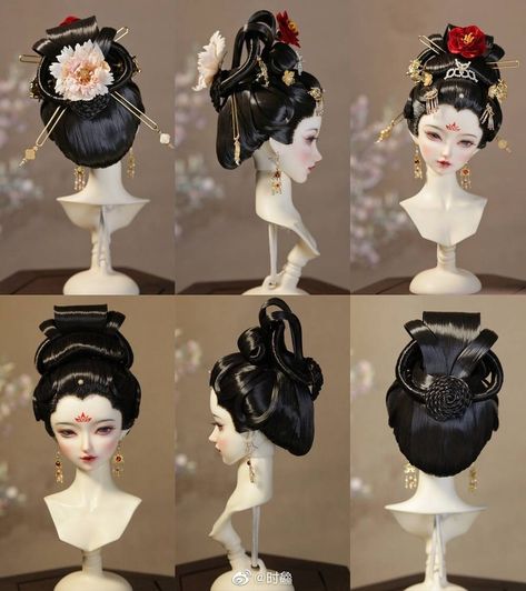 Japanese Hairstyle Traditional, Asian Hair Ornaments, Royal Hairstyles, Chinese Clothing Traditional, Geisha Hair, Hanfu Hairstyles, Chinese Style Dress, Fantasy Art Dolls, Chinese Hairstyle