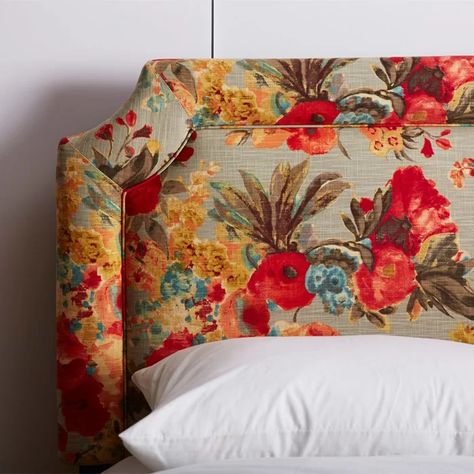 Floral Upholstered Headboard, Floral Headboard Bedroom, Upholstered Headboard Shapes, Print Headboard, Floral Headboard, Upholstered Bedhead, Home Decor Ideas Bedroom, Headboard Shapes, Upholstered Panel Headboard