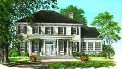 HousePlans.com 137-197 Greek Revival House Plans, Southern Colonial House Plans, Neoclassical House, Southern Colonial, Southern Style House Plans, Southern House Plan, Colonial House Plans, Black Shutters, Georgia Okeefe