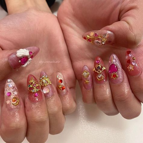 Sailor Mars Nails, Sailor Moon Nails Design, Sailor Moon Inspired Nails, Uñas Sailor Moon, Mystic Nails, Sailor Moon Nails, Sailor Moon Inspired, Kids Nail Designs, Natural Nail Designs