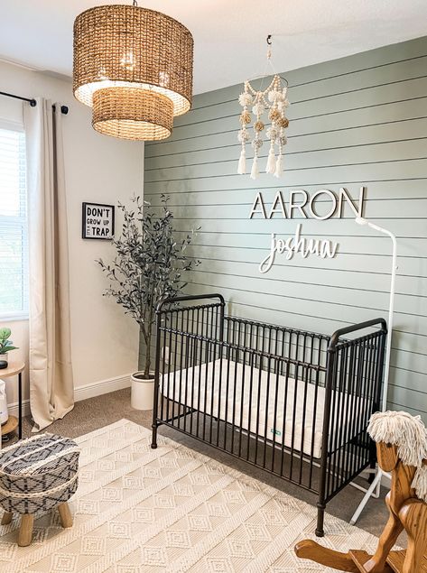 Olive Themed Nursery, Nursery With Olive Tree, Nursery Olive Tree, Olive Tree In Nursery, Olive Nursery Ideas, Olive Nursery Boy, Nursery Focal Wall, Nursery Olive Green, Olive Tree Nursery