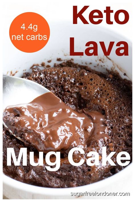 This gooey keto lava mug cake has only 5 ingredients and cooks in 1 minute! A delicious low carb dessert with a molten chocolate centre. Lava Mug Cake, Low Carb Desserts Easy, Keto Mug, Keto Chocolate Cake, Postre Keto, Cake Mug, Keto Mug Cake, Molten Chocolate, Dessert Aux Fruits